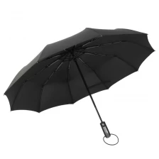 China Groothandel Single Layer Pure Black 3 Folding 10Rib Winddichte Zakelijke Mannen Stijl Promotionele Opvouwbare Paraplu fabrikant