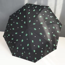porcelana Wholesale auto 3 folding umbrella pongee rain UV Umbrella black OEM fabricante