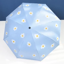 中国 Wholesale auto 3 folding umbrella pongee rain UV Umbrella sky blue OEM メーカー