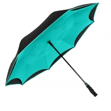China Groothandel dubbele luifel omgekeerde paraplu omgekeerde autoparaplu met lang gemakkelijk gegrepen handvat fabrikant