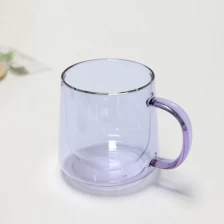 China 12oz Double Wall Glass Cup Coffee Heat Resistant High Borosilicate 360ml Purple Colored Double Wall Glass Mug manufacturer