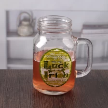 China 550 ml 20 oz decal logo glass mason jar with handle wholesale manufacturer