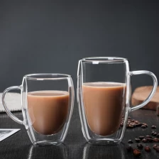Cina 8oz 12oz Double Wall Glass Coffee Mugs 16 oz Clear Glass Coffee Mugs With Handle produttore
