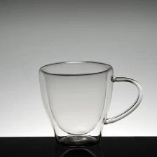 porcelana China fábrica de doble pared taza el vaso de cristal con mango fabricante