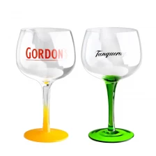 China Hand blown crystal red wine cocktail balloon gin and tonic glasses with colored stem printed logo decals best gifts manufacturer