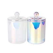 China New design high quality US market 12oz pearl Iridescent Glass Candle Jar With Lid in stock manufacturer