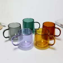 Çin Wholesale High Borosilicate Colored 12oz Double Wall Glass Mug Coffee Cup üretici firma