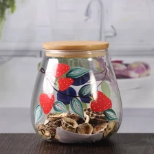 China Wholesale glass containers 16 oz pretty glass jars with bamboo lids manufacturer