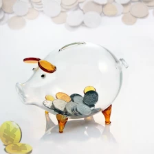 China China pig shape glass saving bank and glass piggy bank supplier manufacturer