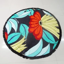 China 100% cotton velour reactive printed round beach towel with tassel manufacturer