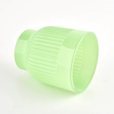 China popular green glass candle vessel with stripes design candle holder manufacturer