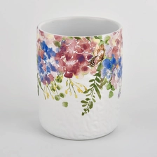 China Wholesale 390 ML empty applique printing ceramic candle jars manufacturer