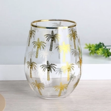 Cina Tumbler in vetro di vino senza stelo oro con decalcomanie per motivi di palma produttore