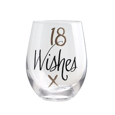Cina Picchiere di vetro di vino senza gambo con decalcomanie di 18 ° compleanno con timbratura d'oro produttore