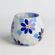 Cina superficie mosaica in vetro all'ingrosso set di candele bianche e blu floreali produttore