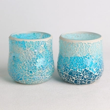 Cina Set di candele per le foglie floreali del mosaico blu in vetro all'ingrosso produttore