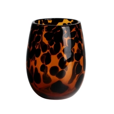 China Handgefertigtes 450 ml 12oz rundes Konfetti-Kerzenglas mit Leoparden-Bernstein und schwarzen Fritten Hersteller