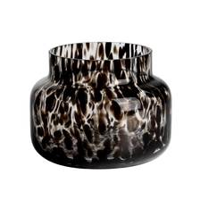 China Handgefertigtes 450 ml 12oz Leoparden-Konfetti-Glaskerzenglas mit schwarzen Flecken Hersteller
