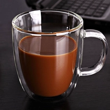 China Heat Resistance Handmade Borosilicate Glass Double Wall Coffee Mug 16oz On Sale manufacturer