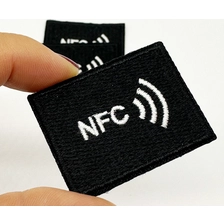 China Iron on Patches Sticker NTAG213 nfc tag woven label hot press washing tag for garment manufacturer