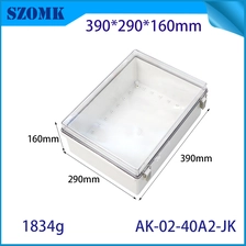 China AK-02-40A2-JK Elektrische Boxen Scharnier Shell Outdoor Universal Project Gehege PC Clear Deckungsgehäuse Box 390x290x160mmmm Hersteller