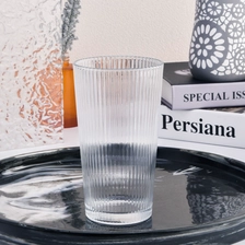 China transparent glass candle jar tall stripe glass vessels wholesaler manufacturer