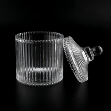 China Striped Glass Candle Jar with Lids Wholesale manufacturer