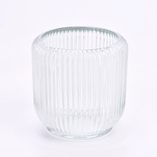 China Wholesale clear stripe glass candle jar with home decor manufacturer