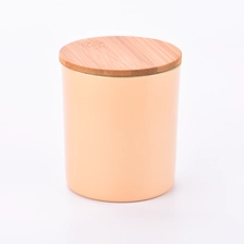 China Solid colour glass candle vessels for candle making with wooden lid manufacturer