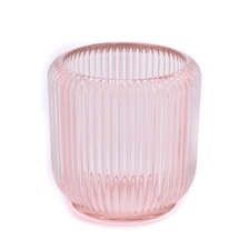 China pink glass candle vessels Ribber Glass Candle Jar wholesale manufacturer