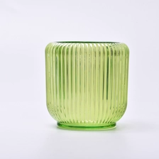 China glossy green glass candle jar stripes supplier manufacturer