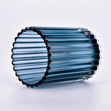 China Popular 300ml transparent blue on vertical line glass candle for wholesale manufacturer