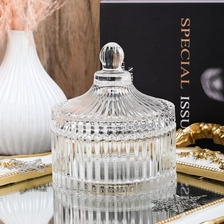 China Classic Stripe Glass Candle Holders 7oz Glass Candle Holder With Lids manufacturer