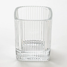 China square shape glass candle vessel with stripe manufacturer
