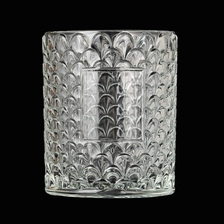 China Fan Patten Glass Candle Jars New Arrival Fan Embossed Glass Candle Holders manufacturer