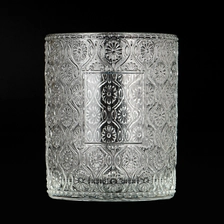 China Floral Embossed Pattern Glass Candle Jars Custom Color Floral Glass Candle Vessels manufacturer