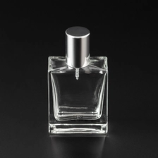 China 30ml Square Clear Glass Perfume Bottle with silver cap manufacturer