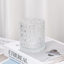 China Round Clear Glass Jar Embossed Design Glass Candle Container Wholesale manufacturer