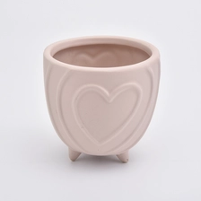 China Pink Heart Pattern Embossed Votive Candle Jars Ceramic manufacturer