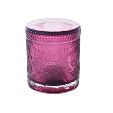 China Custom GEO clear colored glass candle jar with lid manufacturer