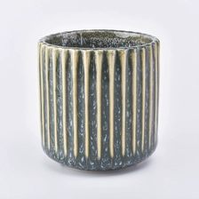 China Vertical Stripes Embossed Candle Container Ceramic manufacturer