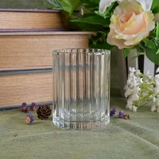 China Crystal custom stripe glass pillar candle holder 300ml manufacturer