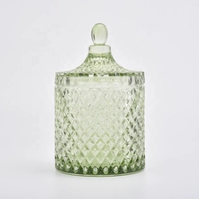 China Glass diamond geo cut glass jar for candle making with glass lid manufacturer
