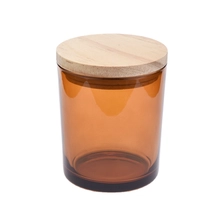 China 400ml Amber Glass Candle Holder With Wooden Lids supplier manufacturer