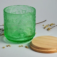 China Fox Pattern Embossed Glass Candle Jar For Candle Making manufacturer