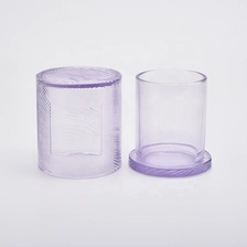 China Cylinder purple Glass Candle Holder with lids home decor manufacturer