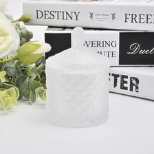 China Frosted Geo cut White Glass Candle containers with lid manufacturer