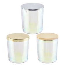 China Home wedding party 6oz Iridescent glass candle jar holder with lid manufacturer