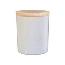China 10oz White Glass Candle Jar With Wooden Lids for wholesale manufacturer
