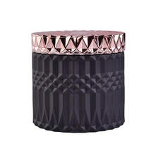 China Luxury Matte Black Geo Cut Candle Jar Glass With Rose Gold Lids manufacturer